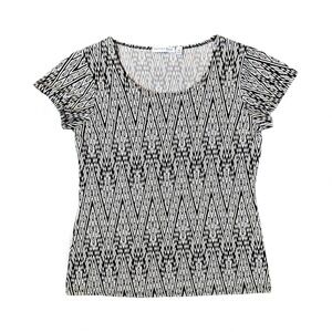 Notations Black White Geometric Short Sleeve Scoop Top Shirt Petite Womens PM